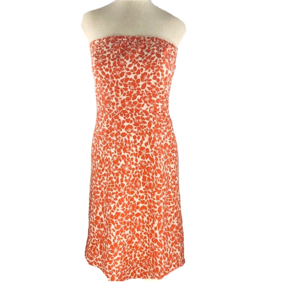 J Crew Strapless Cotton Red Print Dress Size XS
